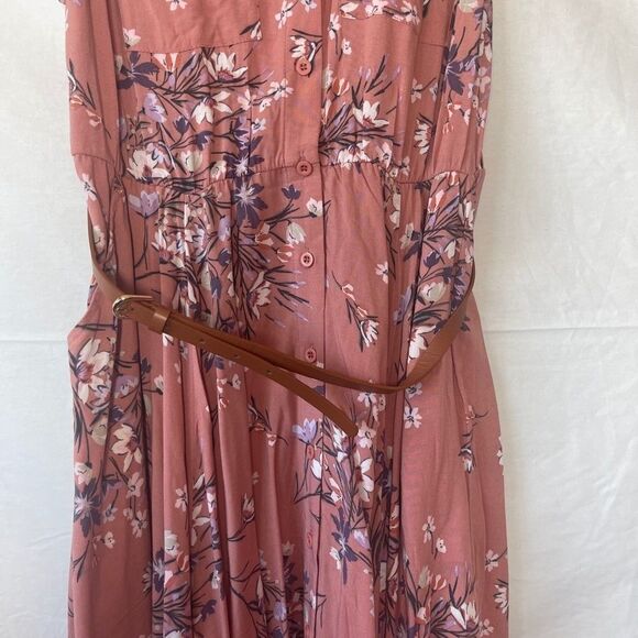 Torrid Pink Floral Print Asymmetrical Hem Belted Button Down Dress Sz 00 - Picture 7 of 9